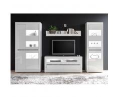 TV Anbauwand in Weiß Hochglanz und Beton Grau modern (4-teilig)