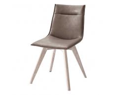 Design Stuhl Set in Braun Kunstleder Eiche gekälkt (2er Set)