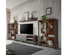 Wohnzimmer Anbauwand in Eiche dunkel Schiefer Grau Loft Design (4-teilig)