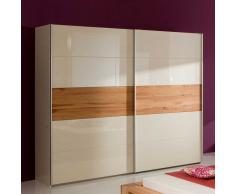 Schiebetürenschrank in Creme Hochglanz mit Wildeiche