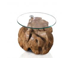 Beistelltisch mit runder Glasplatte Teak Wurzelholz