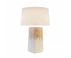 Tischlampe in Weiß Leinen Massivholz