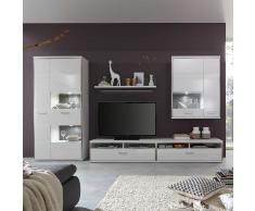 Wohnzimmer Schrankwand in Weiß Hochglanz 350 cm breit (5-teilig)