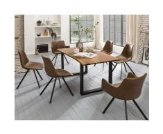 Esszimmergruppe aus Akazie Massivholz Braun Microfaser (7-teilig)