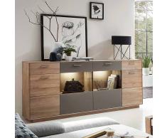 Sideboard aus Wildeiche Massivholz Grau Glas