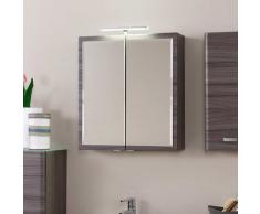 Badezimmer Spiegelschrank mit LED-Aufbauleuchte Eiche dunkel