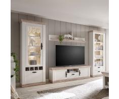 Wohnzimmer Schrankwand im Landhaus Design Kiefer Weiß (4-teilig)