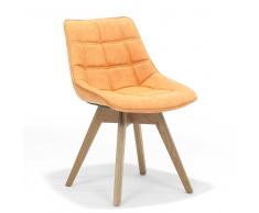 Retro Schalenstuhl in Gelb Stoff Eiche Massivholz (2er Set)