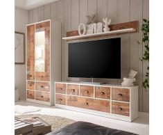 Wohnzimmer Anbauwand in Braun Vintage Optik und Weiß modern (3-teilig)