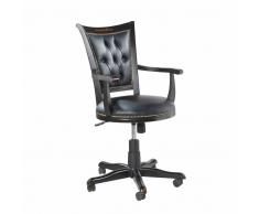 Bürostuhl in Schwarz Buche massiv Leder