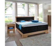 Doppel Boxspringbett in Schwarz Kunstleder Kernbuche Massivholz (3-teilig)