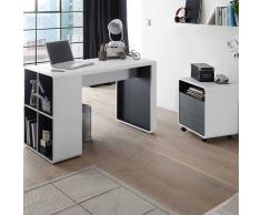 Bürotisch in Weiß Anthrazit Rollcontainer (2-teilig)