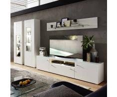 Wohnzimmer Wohnwand in Weiß geriffelt LED Beleuchtung (4-teilig)