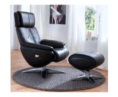 Relaxsessel in Schwarz Echtleder Hocker (2-teilig)