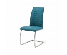 Design Freischwinger in Blau Kunstleder Edelstahl (2er Set)