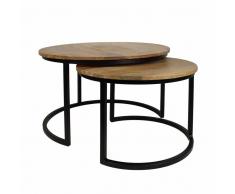 Sofatisch Set aus Holz massiv Eisen Rund (2-teilig)