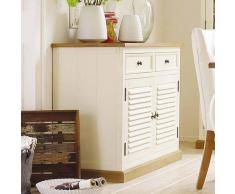 Landhaus Sideboard in Altweiß Wildeiche massiv Lamellen Optik