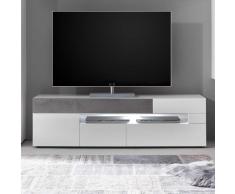 TV Board in Weiß Hochglanz und Beton Grau LED Beleuchtung
