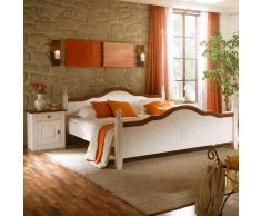 Landhausstil-Bett in Weiß-Braun Pinie Massivholz (3-teilig)