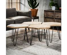 Design Couchtisch aus Mangobaum Massivholz Edelstahl (4-teilig)
