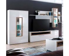 TV Anbauwand in Weiß Hochglanz Eiche 330 cm (3-teilig)