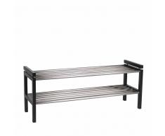 Massivholz Schuhregal in Schwarz Eiche Edelstahl