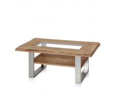 Wohnzimmer Couchtisch mit Glasausschnitt Wildeiche massiv