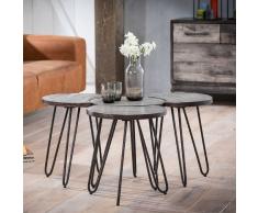 Design Couchtisch aus Mangobaum Massivholz rund Metall Schwarz (4-teilig)