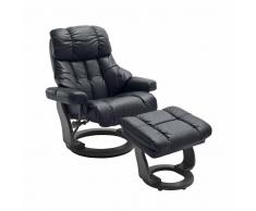 TV Relaxsessel aus Leder Schwarz mit Hocker (2-teilig)