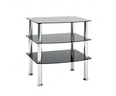 Design Beistelltisch in Schwarz Sicherheitsglas und Edelstahl