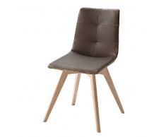 Designer Stuhl in Braun Kunstleder Eiche Bianco massiv (2er Set)