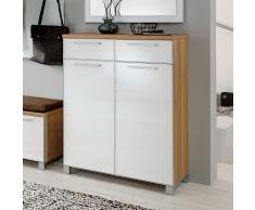 Garderoben Schuhschrank in Weiß Glas Eiche Bianco furniert