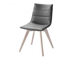 Design Stuhl in Grau Kunstleder Eiche Massivholz (2er Set)