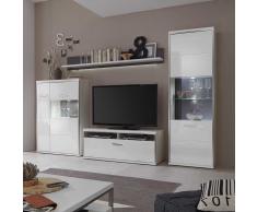 Wohnzimmer Schrankwand in Hochglanz Weiß 300 cm breit (4-teilig)