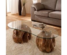 Wohnzimmer Couchtisch mit Glasplatte Teakholzkugeln