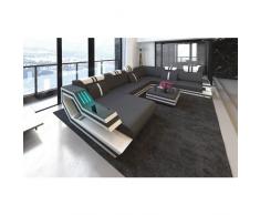 Leder Stoff Mix Wohnlandschaft RAVENNA XL LED