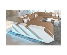 Leder Stoff Mix Wohnlandschaft APOLLONIA XL LED