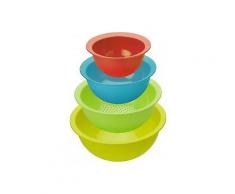 Rotho CARUBA Schüssel-/Siebset, bunt, Bestehend aus Küchensieb und 3 Rührschüsseln, 4-teiliges Set, Kunststoff, 1 - 4.8 Liter Inhalt