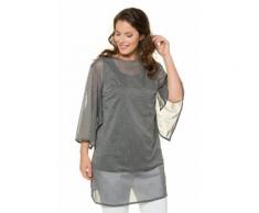 Ulla Popken Damen Überwurf-Tunika, transparent, selection, titangrau, Gr. 54/56, Mode in großen Größen
