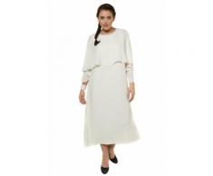 Ulla Popken Damen Brautkleid, Chiffon-Überwurf, A-Linie, offene Volantärmel, blütenweiß, Gr. 42/44, Mode in großen Größen