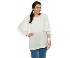 Ulla Popken Damen Tunika, Lagenoptik, Chiffon-Überwurf, Volantärmel, blütenweiß, Gr. 42/44, Mode in großen Größen