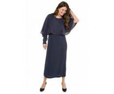 Ulla Popken Damen Brautkleid, Chiffon-Überwurf, A-Linie, offene Volantärmel, rauchblau, Gr. 50/52, Mode in großen Größen
