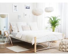 Metallbett weiß hellbraune Beine Lattenrost 180x200 cm FLORANGE