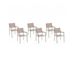 Gartenstuhl beige 6er Set Edelstahl GROSSETO