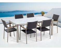 Gartenmöbel Set weisse Keramik 180 x 90 cm mit 6 Stühlen Rattan schwarz GROSSETO