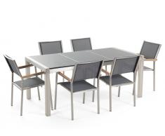 Gartenmöbel Set Granit grau poliert 180 x 90 cm 6-Sitzer Stühle Textilbespannung grau GROSSETO