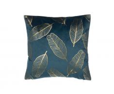 Dekokissen Blätter Samtstoff blau 45 x 45 cm FREESIA