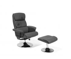 Massagesessel grau Kunstleder mit Fusshocker LEGEND