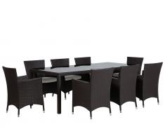 Gartenmöbel Set Rattan dunkelbraun 220 x 100 cm 8-Sitzer Auflagen weiss ITALY