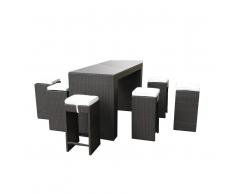 Barmöbel Set Rattan dunkelbraun 6-Sitzer Kissen beige VERONA